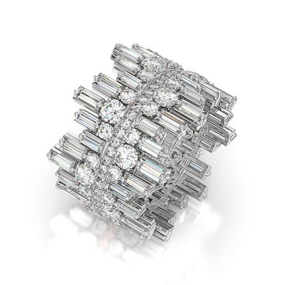 💎 Fashion Noble Rectangle Round Gems Eternity Rings for Women, PD328 - Picture 1 of 3